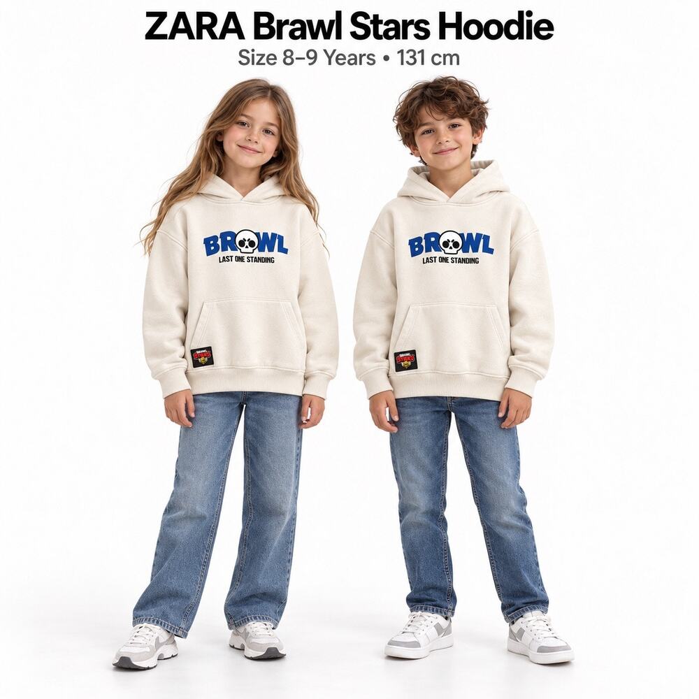 Zara Brawl Stars Cream Graphic Pullover Hoodie Kids Size 8–9 Years